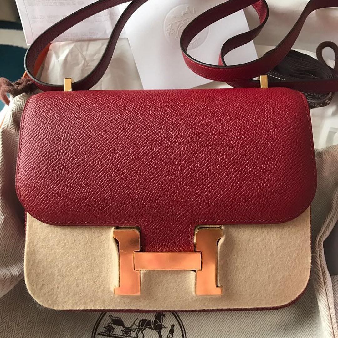 Hermes Constance 18cm Rouge Grenat Epsom Palladium Hardware