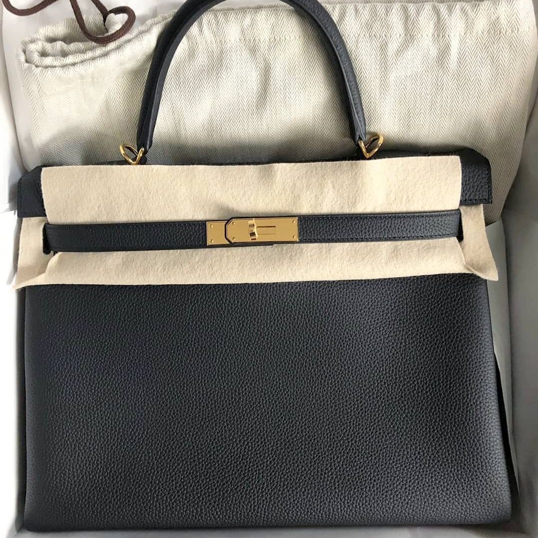 Hermes Kelly 35 Retourne Noir Black Togo Gold Hardware #C