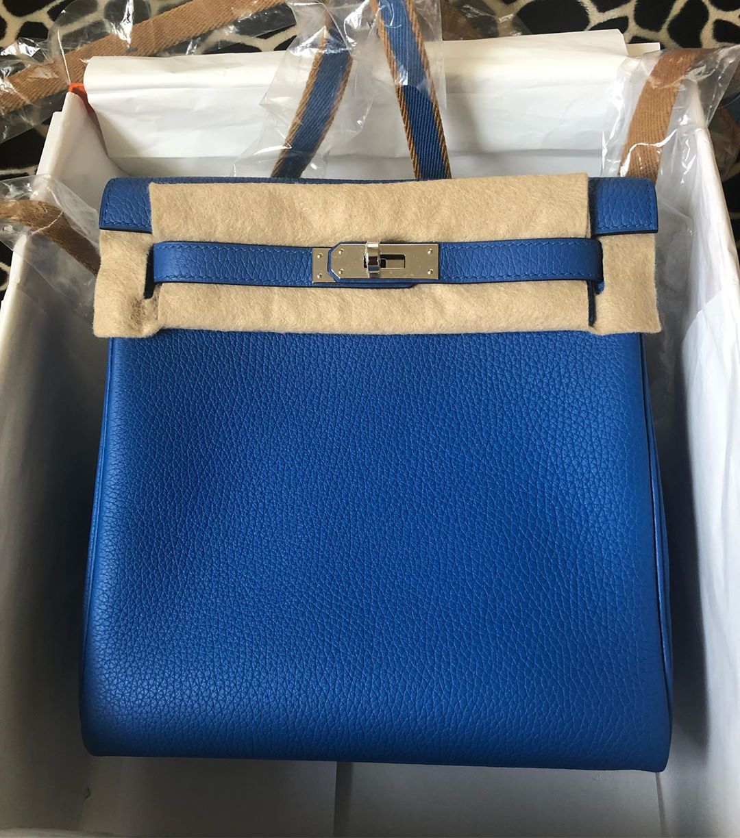 Hermes Kelly Pocket Shoulder Strap Menthe / Blue Celeste Palladium