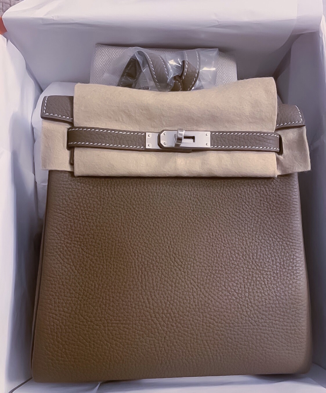 Hermès Kelly 22 Ado Backpack Etain Clemence Palladium Hardware