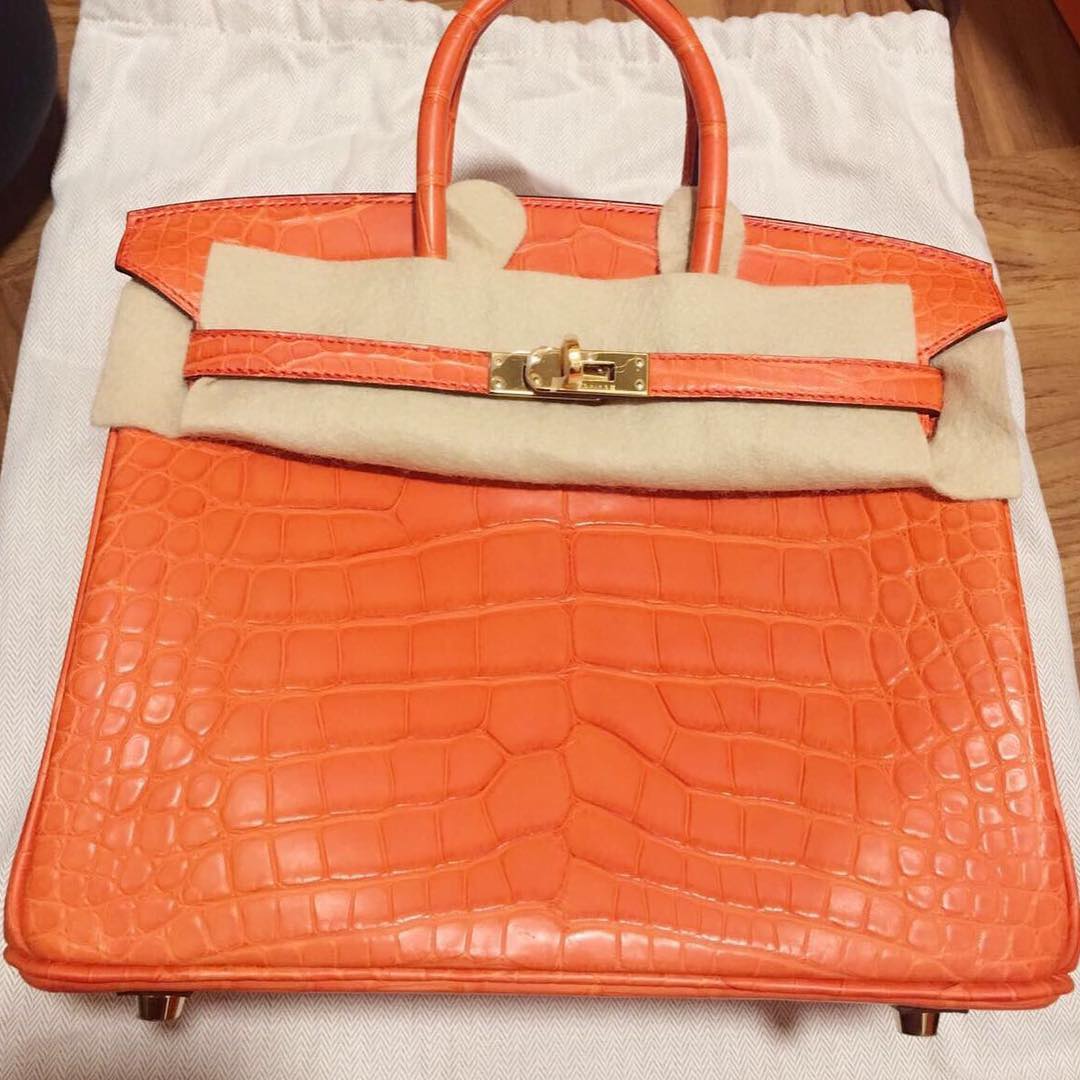 Hermes Birkin Crocodile Bag in Tri-color Horseshoe Orange with Gold  Hardware