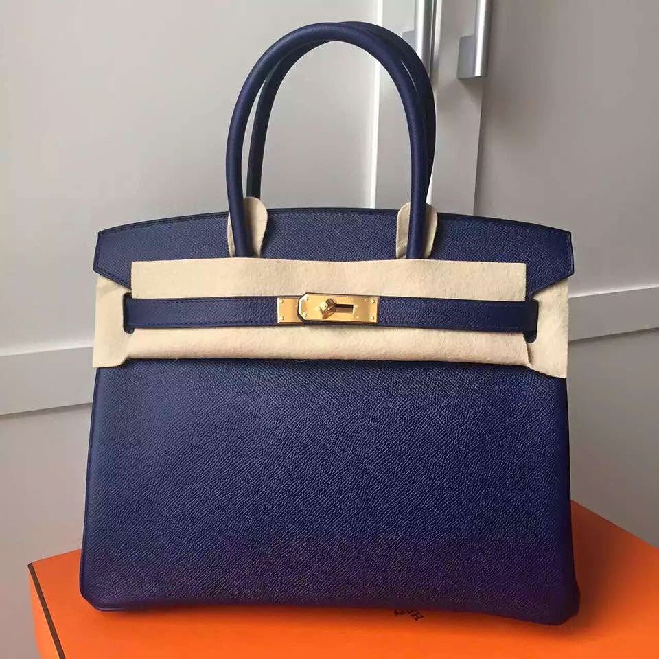 A BLEU SAPHIR EPSOM LEATHER BIRKIN 30 WITH PALLADIUM HARDWARE