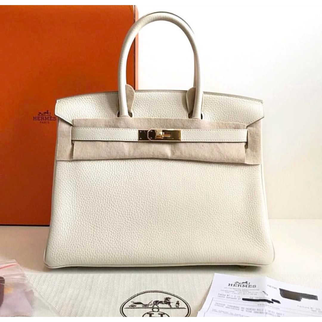 Hermes Birkin bag 30 White Clemence leather Gold hardware