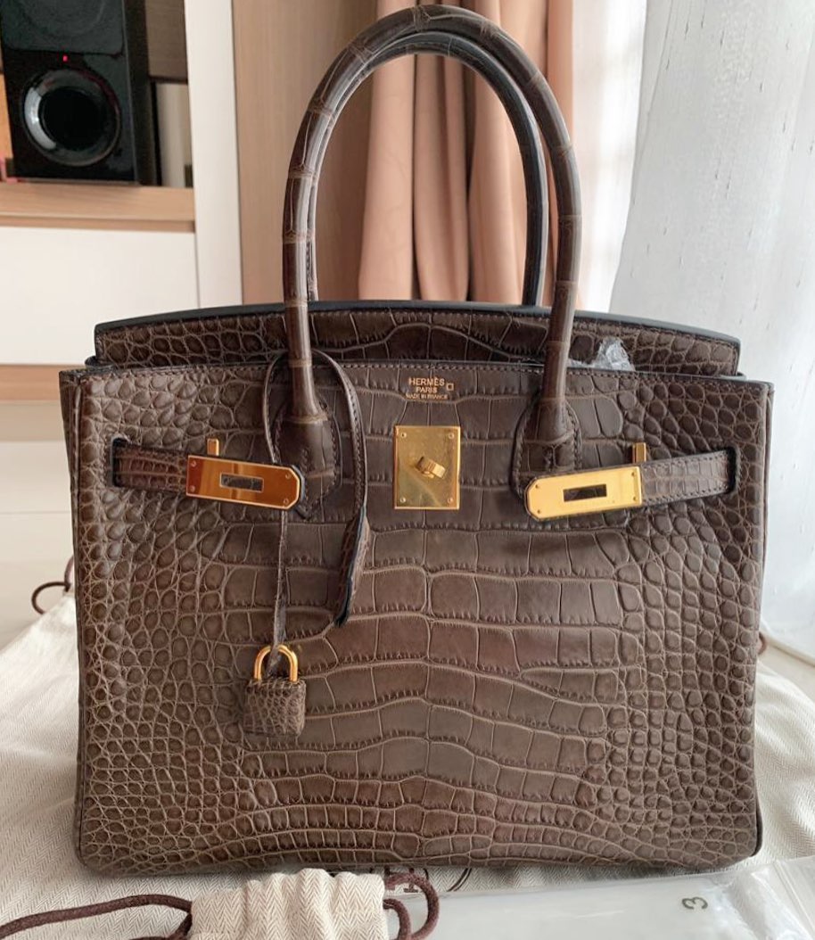 Hermes Birkin Bag Alligator Leather Gold Hardware In Purple