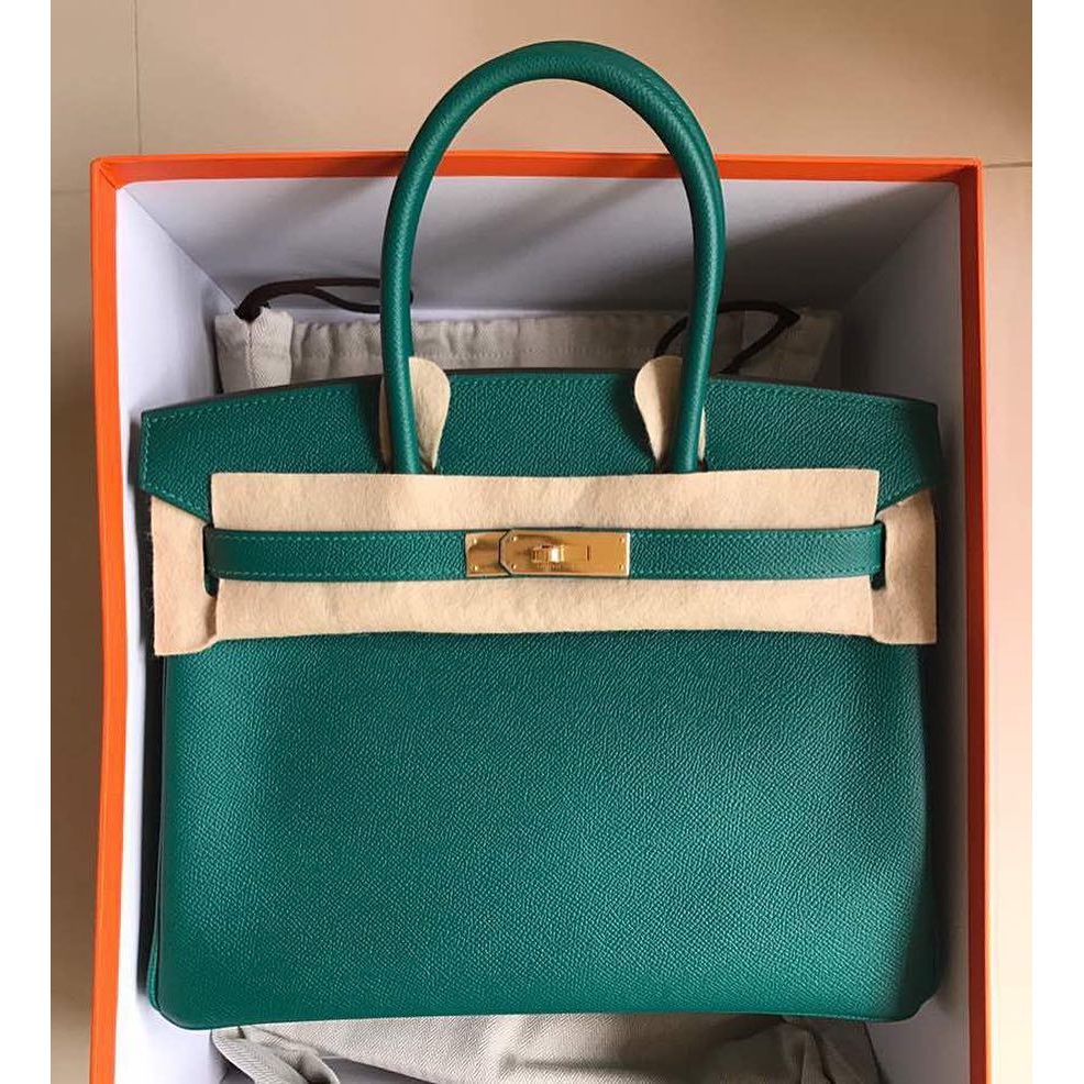 Hermes Birkin Bag, Malachite Green, 30cm, Clemence with Gold