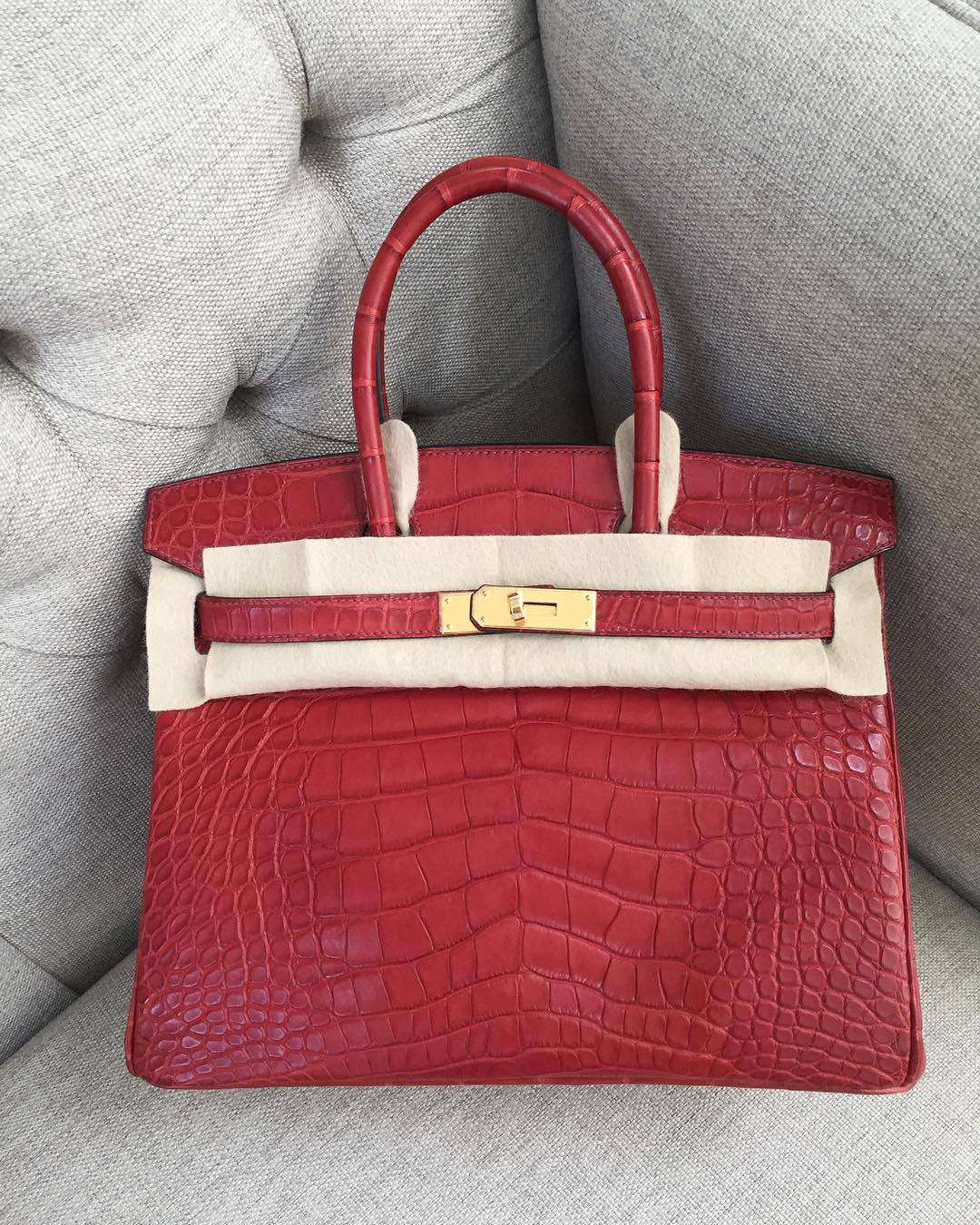 Hermes Birkin 30 Orange Poppy Alligator Mat Matte Gold Hardware #D -  Vendome Monte Carlo