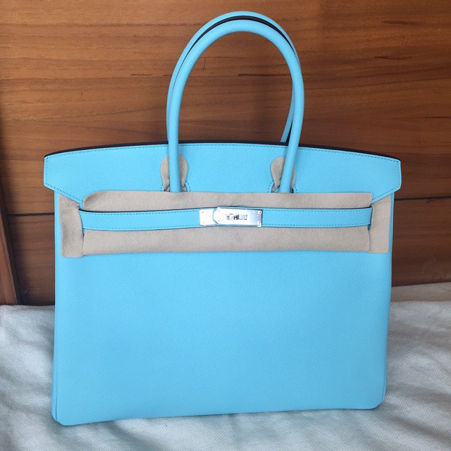 Hermes Birkin Taurillon Clemence Palladium 30 Bleu Atoll in Taurillion  Clemence Leather with Palladium - US