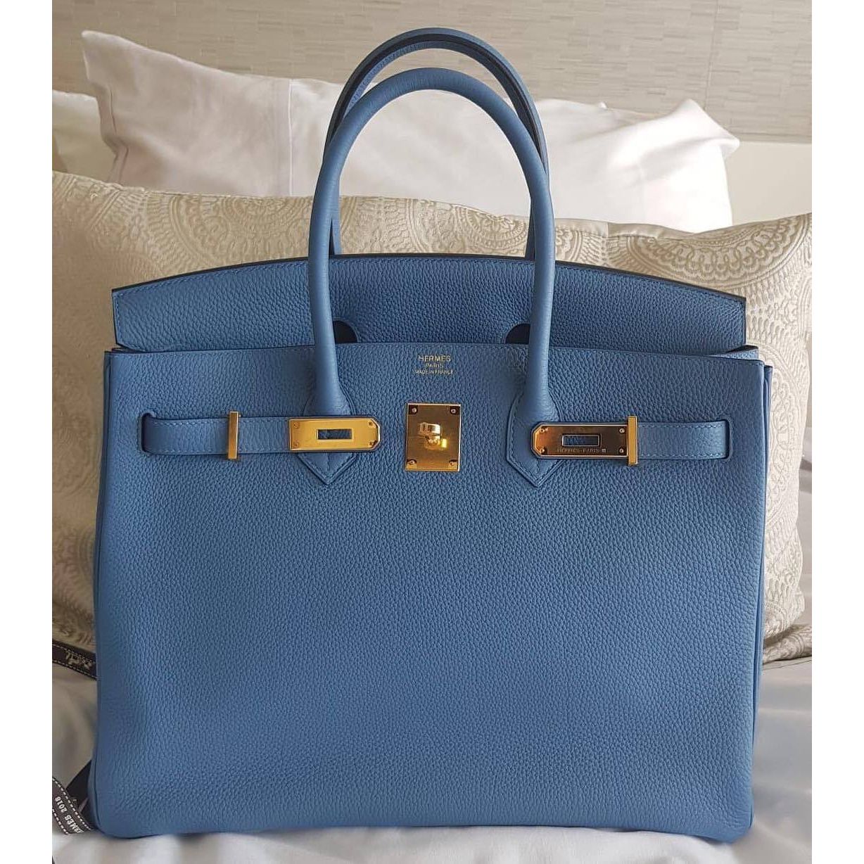 Hermes Birkin 35 Bleu Azur Togo Gold 