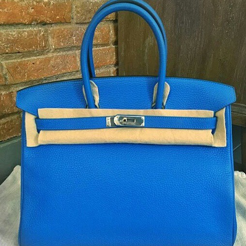 Hermes Clemence Leather Birkin Bag 35 Blue Green