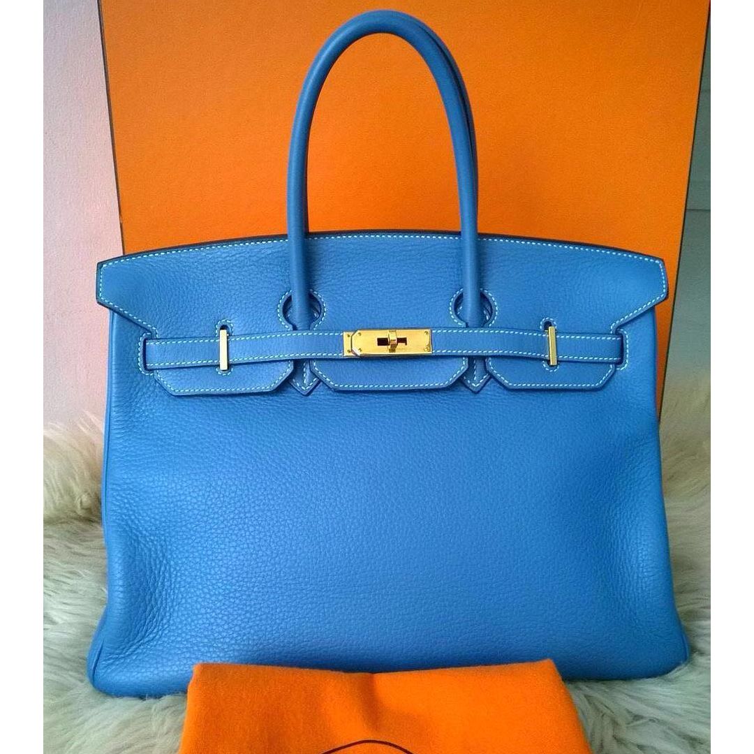 Hermes Rare Picotin 18 In Gold And Bleu Royale With Gold Hardware