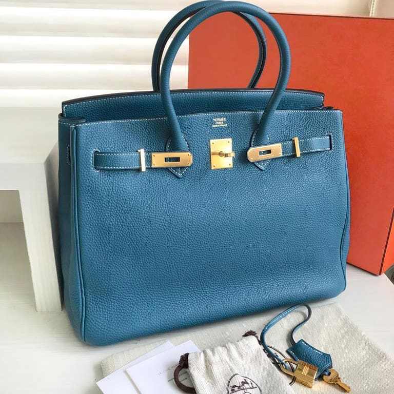 Hermes Birkin 35 Bleu Glacier Togo Gold Hardware #X - Vendome Monte Carlo