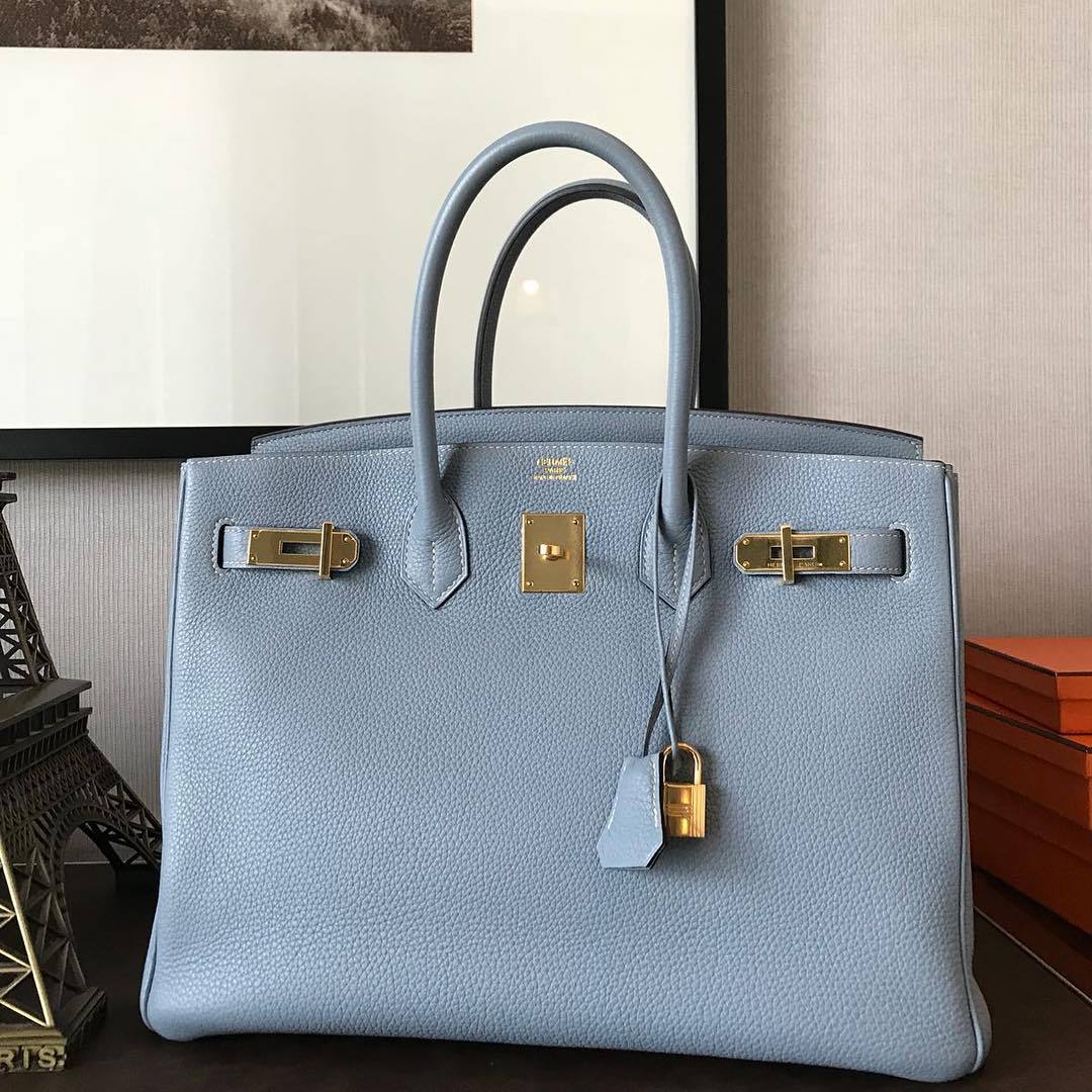 Hermes Rare Picotin 18 In Gold And Bleu Royale With Gold Hardware