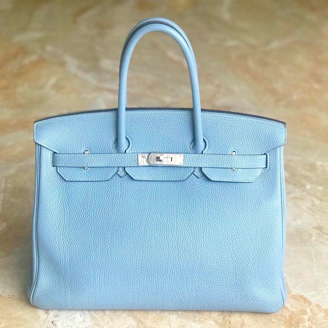 Hermes Birkin 35 Bleu Lin Togo Palladium Hardware #Q - Vendome Monte Carlo