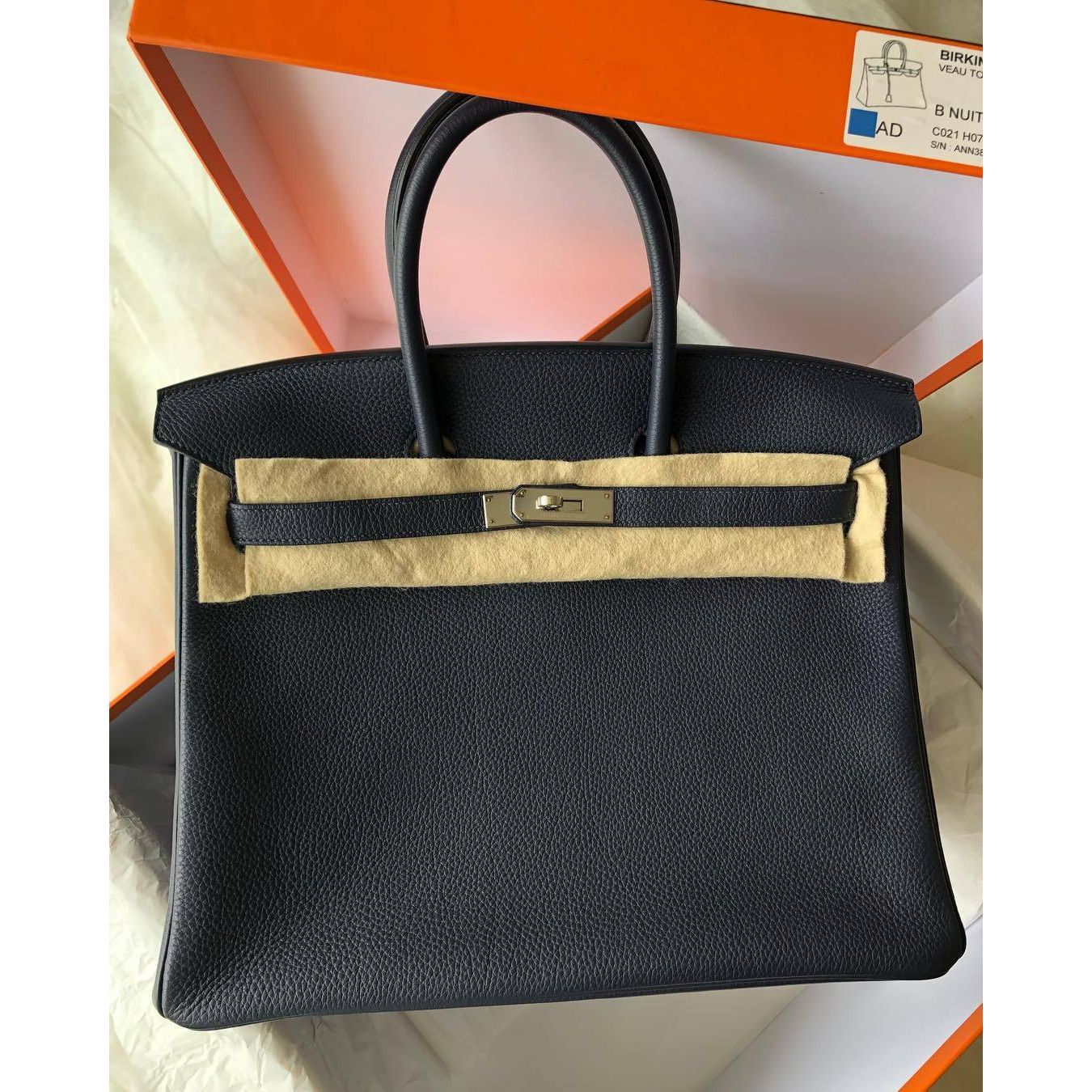 Hermes Birkin 35 Bleu Nuit/Orange Poppy Verso Togo Palladium Hardware #A -  Vendome Monte Carlo