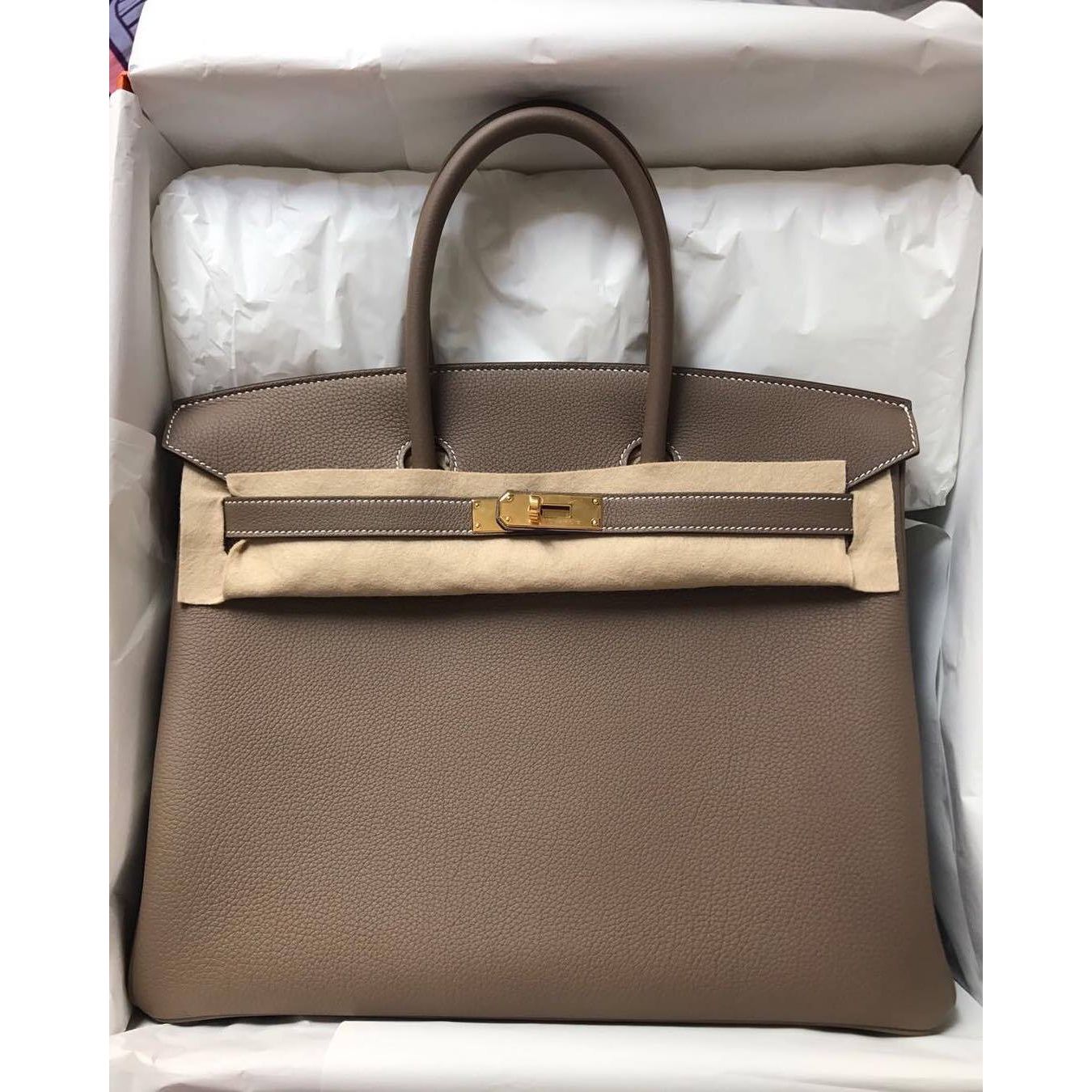 Hermes Birkin bag 35 Etoupe grey Togo leather Gold hardware