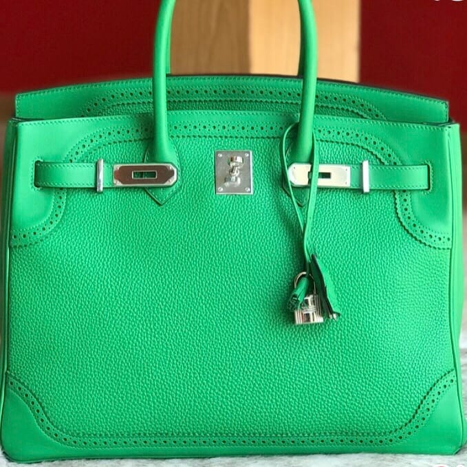 HERMES PARIS Birkin 35 Orange Togo Stamp R Year 2014 Squared Bag Authentic