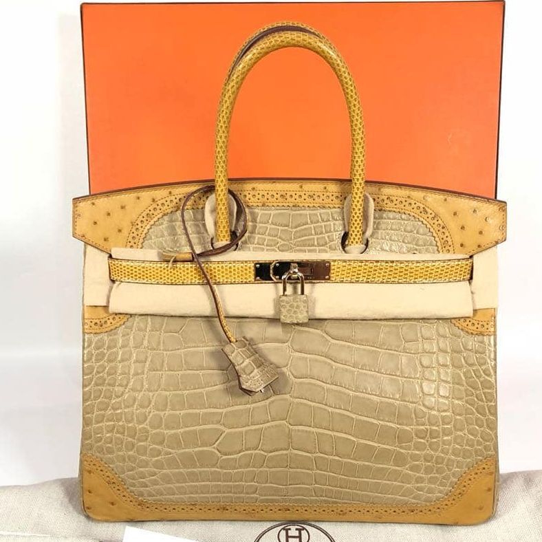 35cm Hermès Gris Elephant Grand Marriage Ghillies Birkin Handbag #10002 For  Sale at 1stDibs