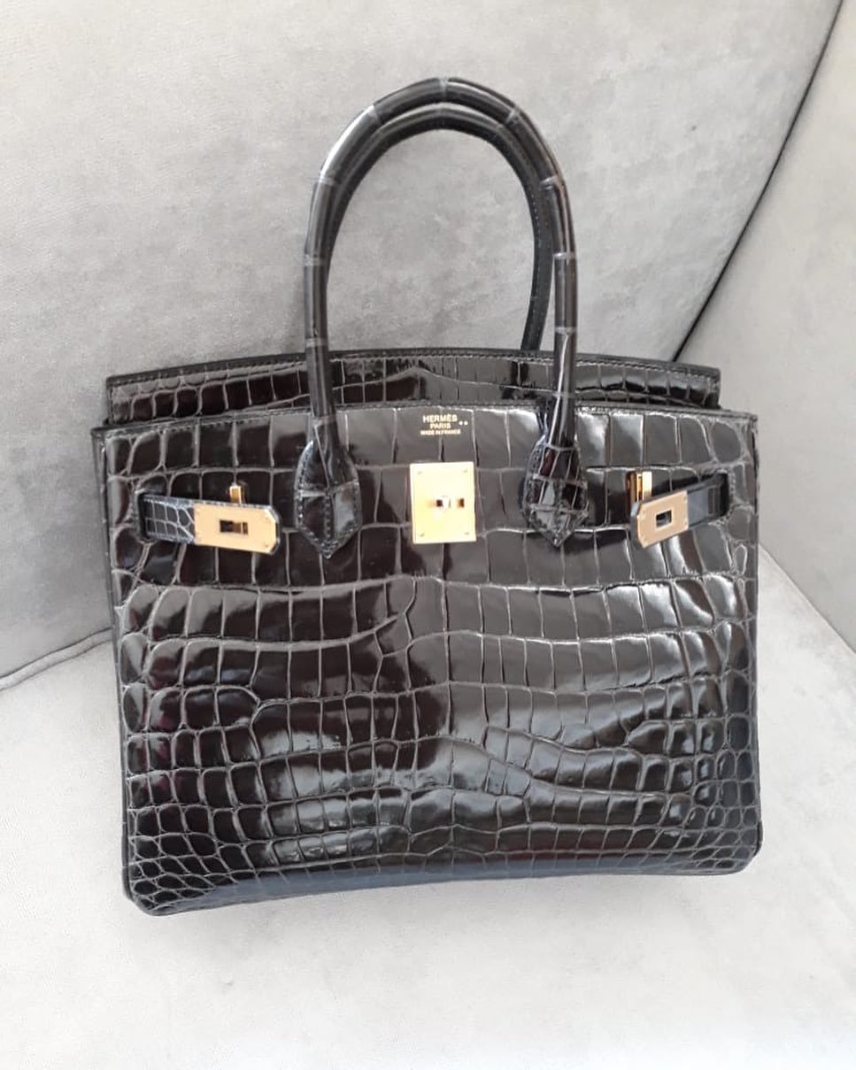 Hermes Birkin 35 Graphite Niloticus Lisse Shiny Gold Hardware #T ...