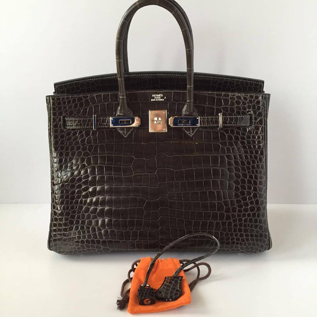 Hermes Birkin 35 Blue Jean Crocodile Porosus Palladium Hardware