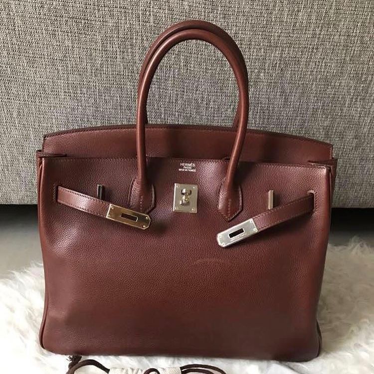 Hermes Brown Tri Color Ostrich Leather Palladium Birkin 35 Bag Hermes