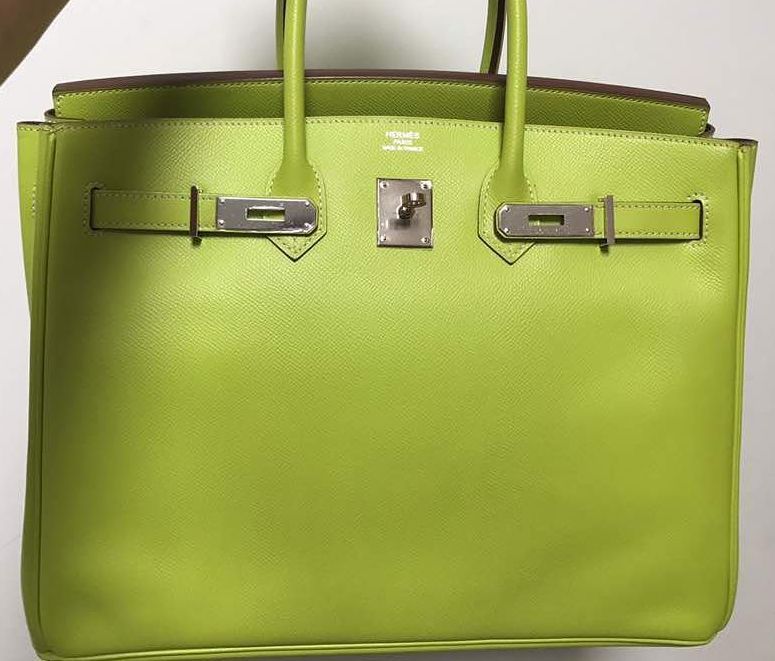 Hermes Birkin 35cm Kiwi and Lichen Epsom Leather PHW Handbag Purse