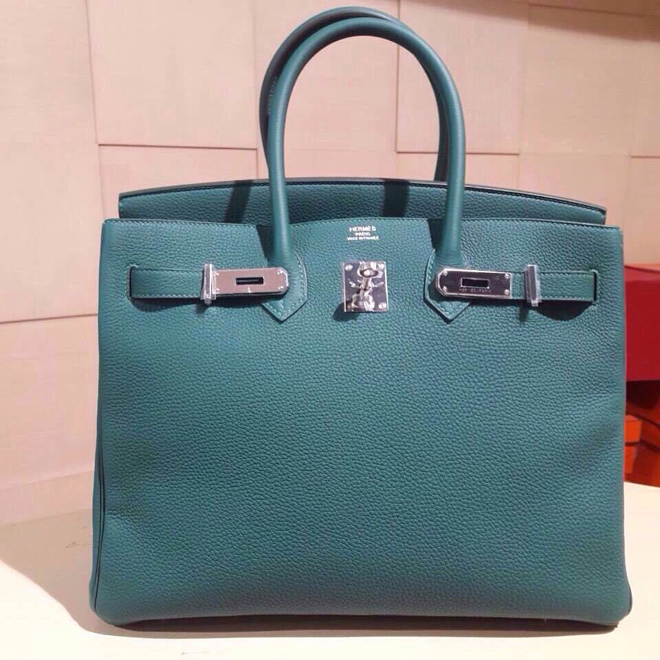 Hermes Birkin Bag 35cm Malachite Green Togo Palladium Hardware