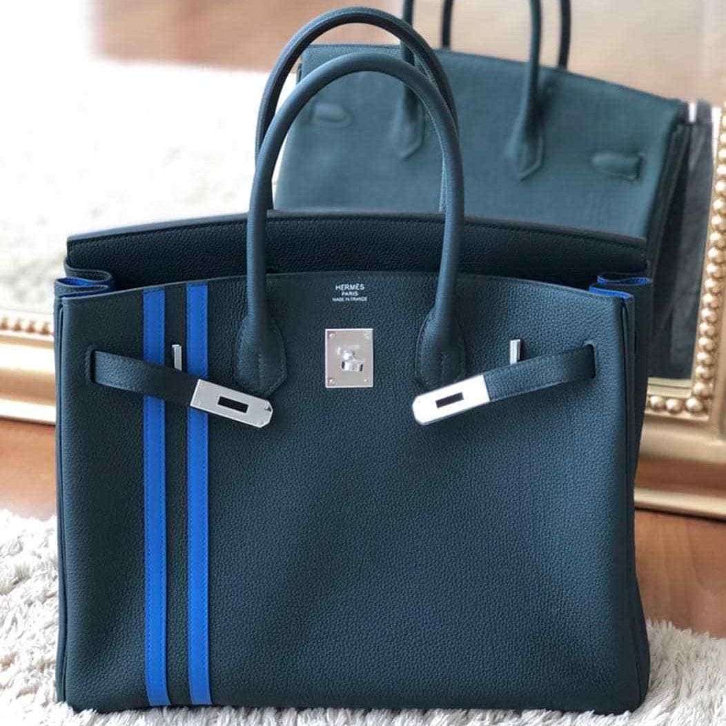 Hermes 35cm Trench Clemence Leather Palladium Plated Birkin Bag - Yoogi's  Closet