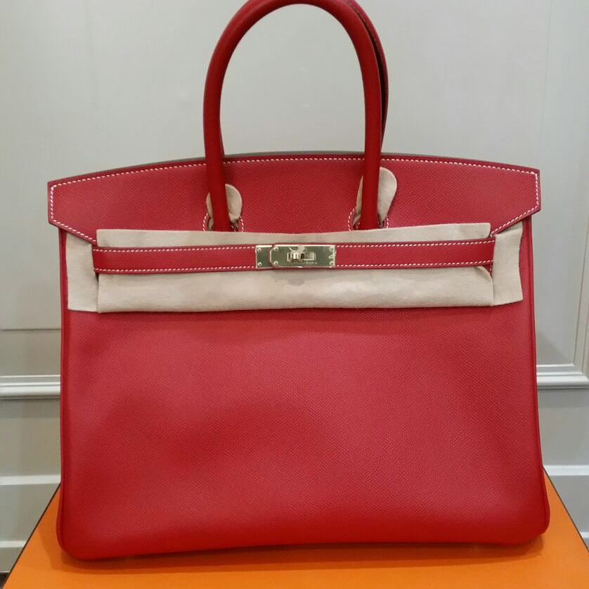 Hermes Birkin 35 Rouge Casaque Epsom Palladium Hardware #O - Vendome Monte  Carlo