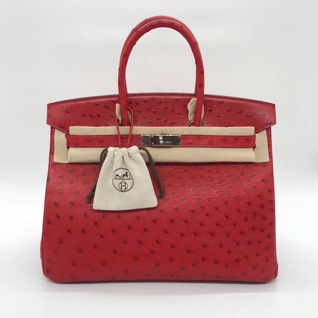 Hermes Birkin 35 Rouge Vif Autruche Ostrich Palladium Hardware