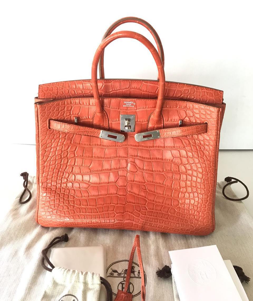 Hermes Birkin 35 Sanguine Alligator Mat Matte Palladium Hardware #O -  Vendome Monte Carlo