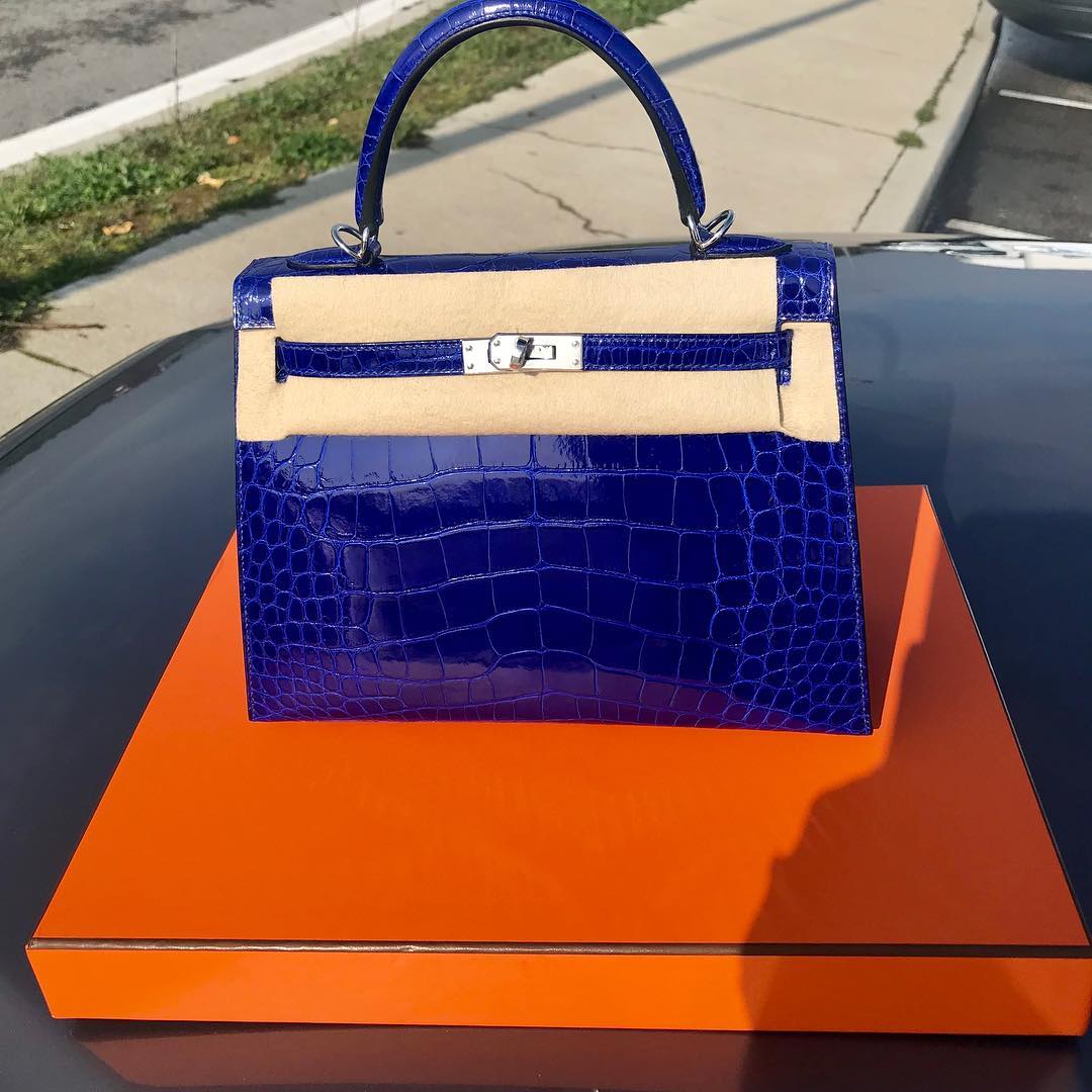 Hermes Kelly 20 Sellier Mini Blue Electric Alligator Gold Hardware