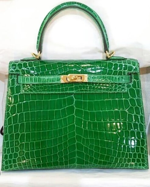 Hermes Kelly 25 In Cactus Green: Crocodile