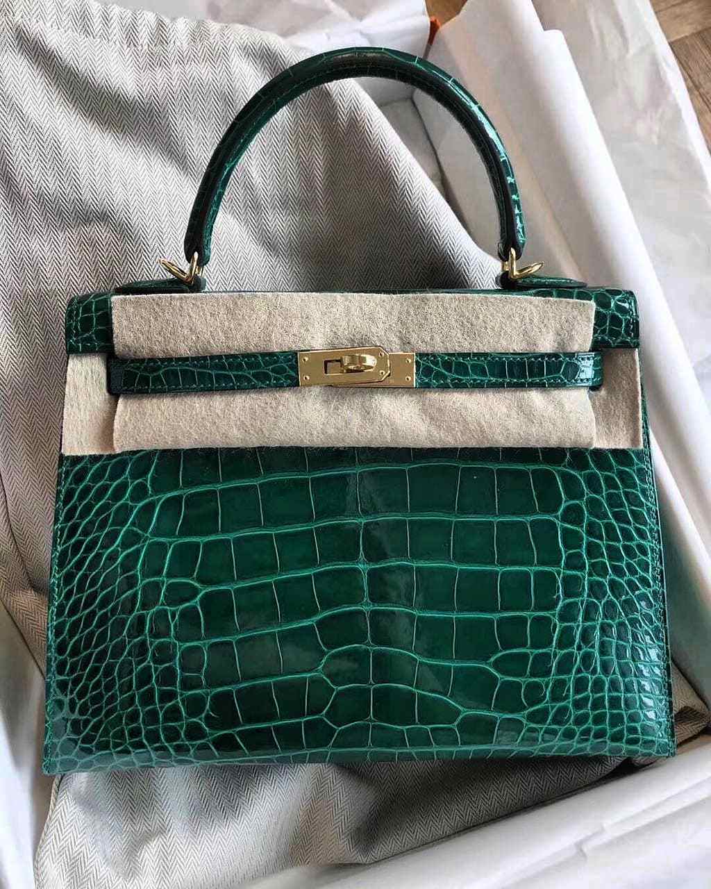 Hermes Birkin Bag 25cm Emerald Crocodile Gold Hardware