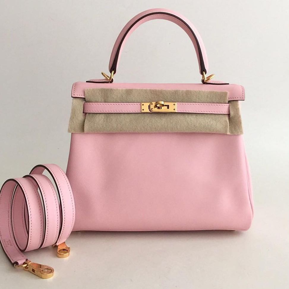 Hermes Kelly 25 Sellier Rose Sakura Swift Gold Hardware #T - Vendome Monte  Carlo