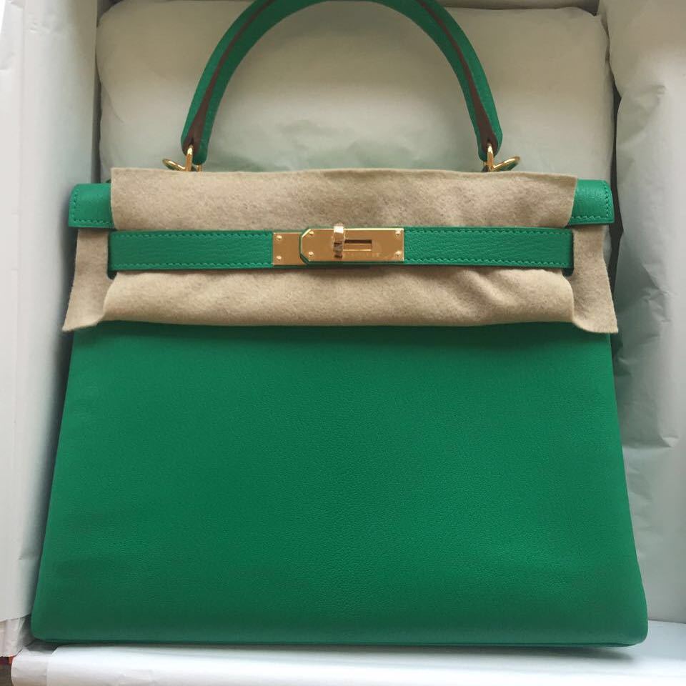 Hermes Kelly 28 Retourne Menthe Chevre Mysore Gold Hardware