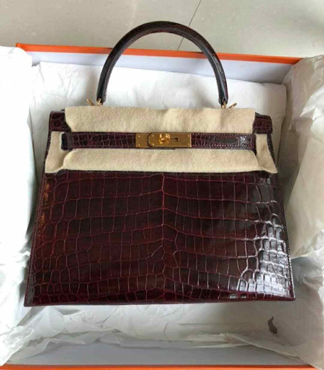 Hermès Bourgogne Niloticus Crocodile Kelly Sellier 28 QGB0WN0P0B001