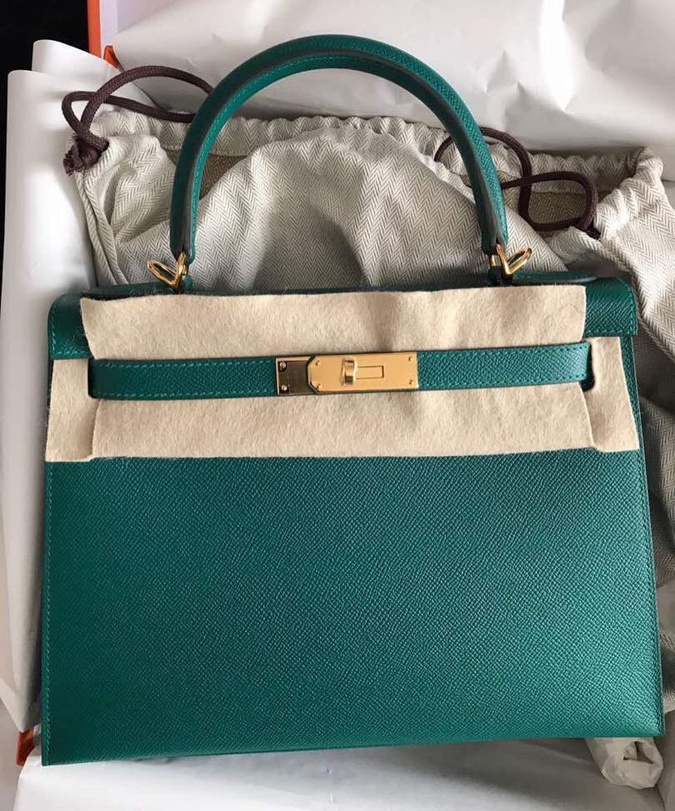 Hermes Kelly 28 Sellier Malachite Epsom Gold Hardware #A