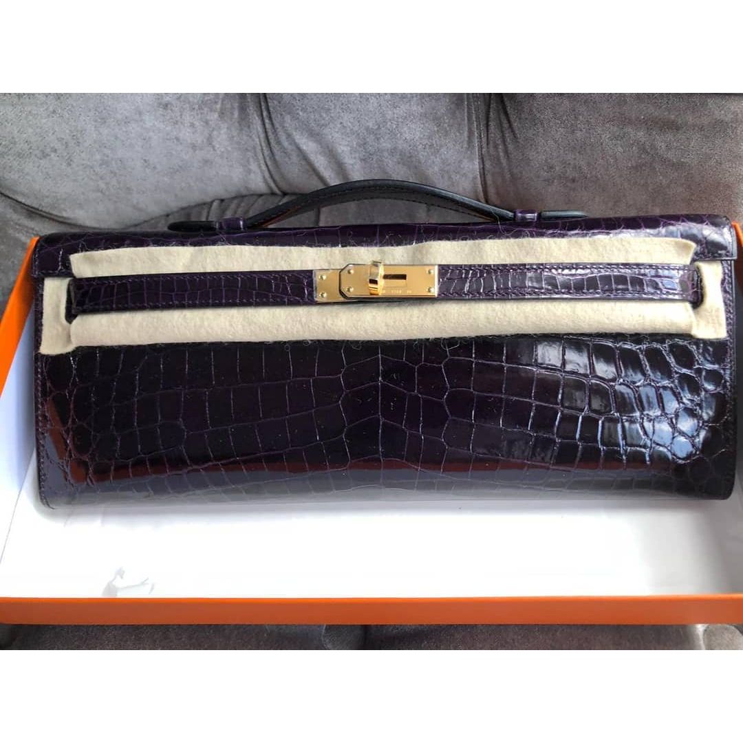 Hermes Kelly Cut Noir Black Alligator Lisse Shiny Gold Hardware #C -  Vendome Monte Carlo