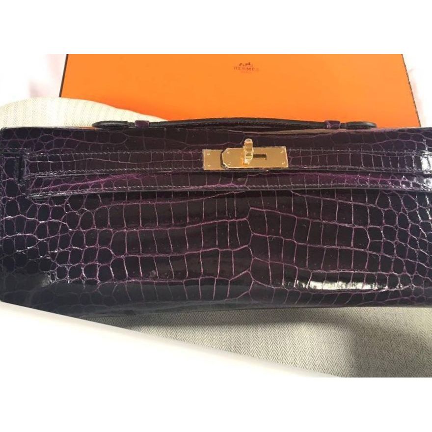 Hermes Kelly Pochette Braise Alligator Lisse Shiny Gold Hardware #D -  Vendome Monte Carlo