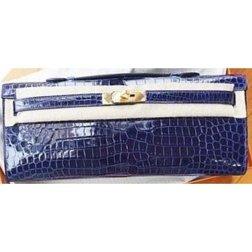 HERMES Shiny Porosus Crocodile Kelly Cut Pochette Colvert 810891