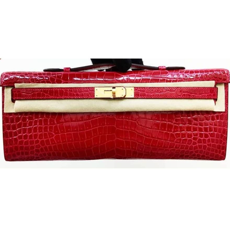 Hermes Kelly Cut Crocodile Porosus Lisse E5 Rose