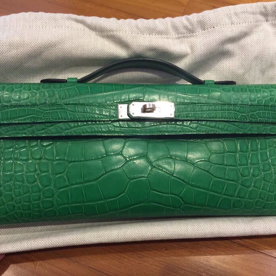 Hermes Kelly 25 In Cactus Green: Crocodile