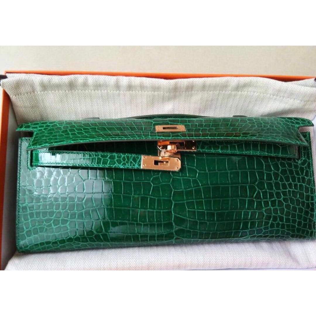 Hermes Kelly Pochette Braise Alligator Lisse Shiny Gold Hardware #D -  Vendome Monte Carlo