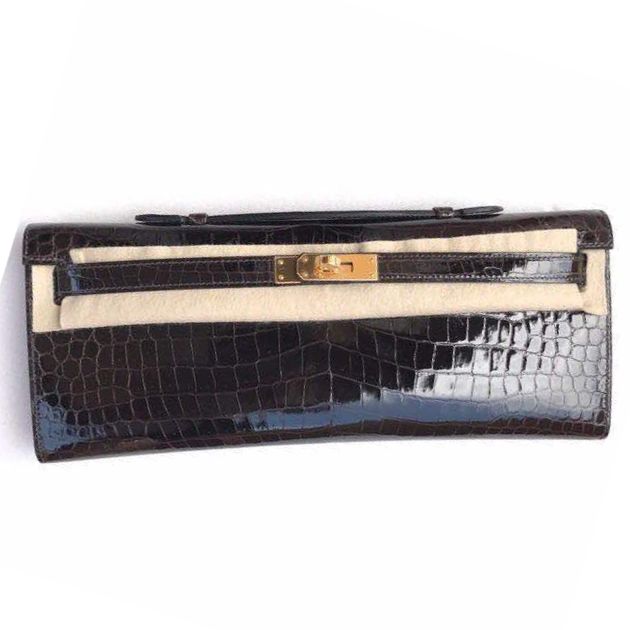 Kelly Cut Noir Crocodile Porosus Lisse