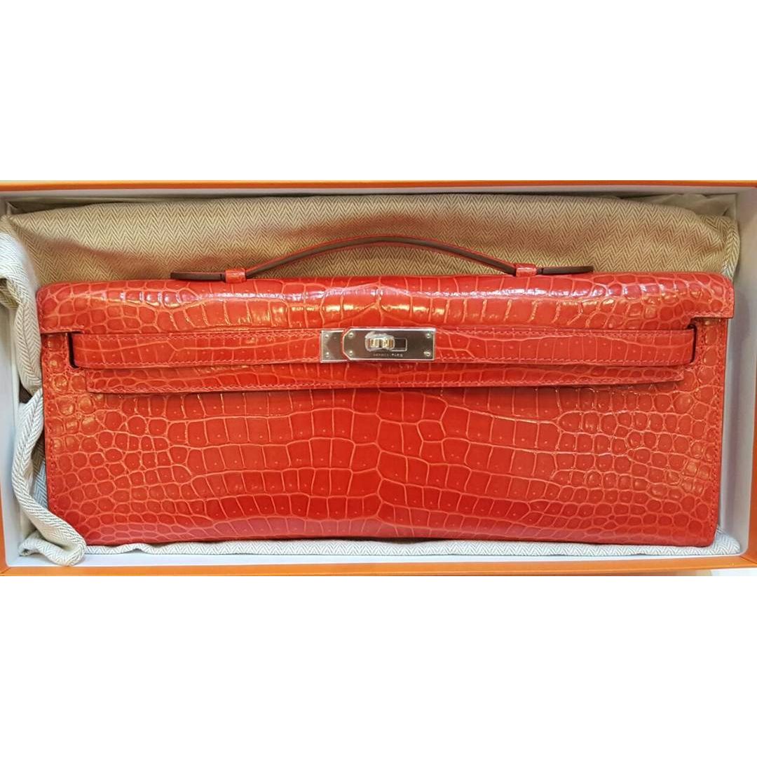 Hermes Kelly Cut 31cm Epsom Leather Clutch Orange