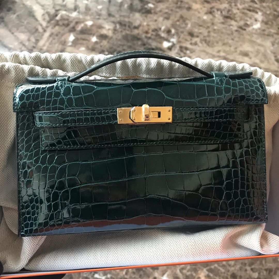 Hermès Kelly 31 Cut Vert Fonce Niloticus Clutch