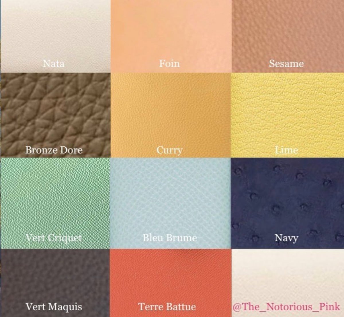 hermes garden party color chart