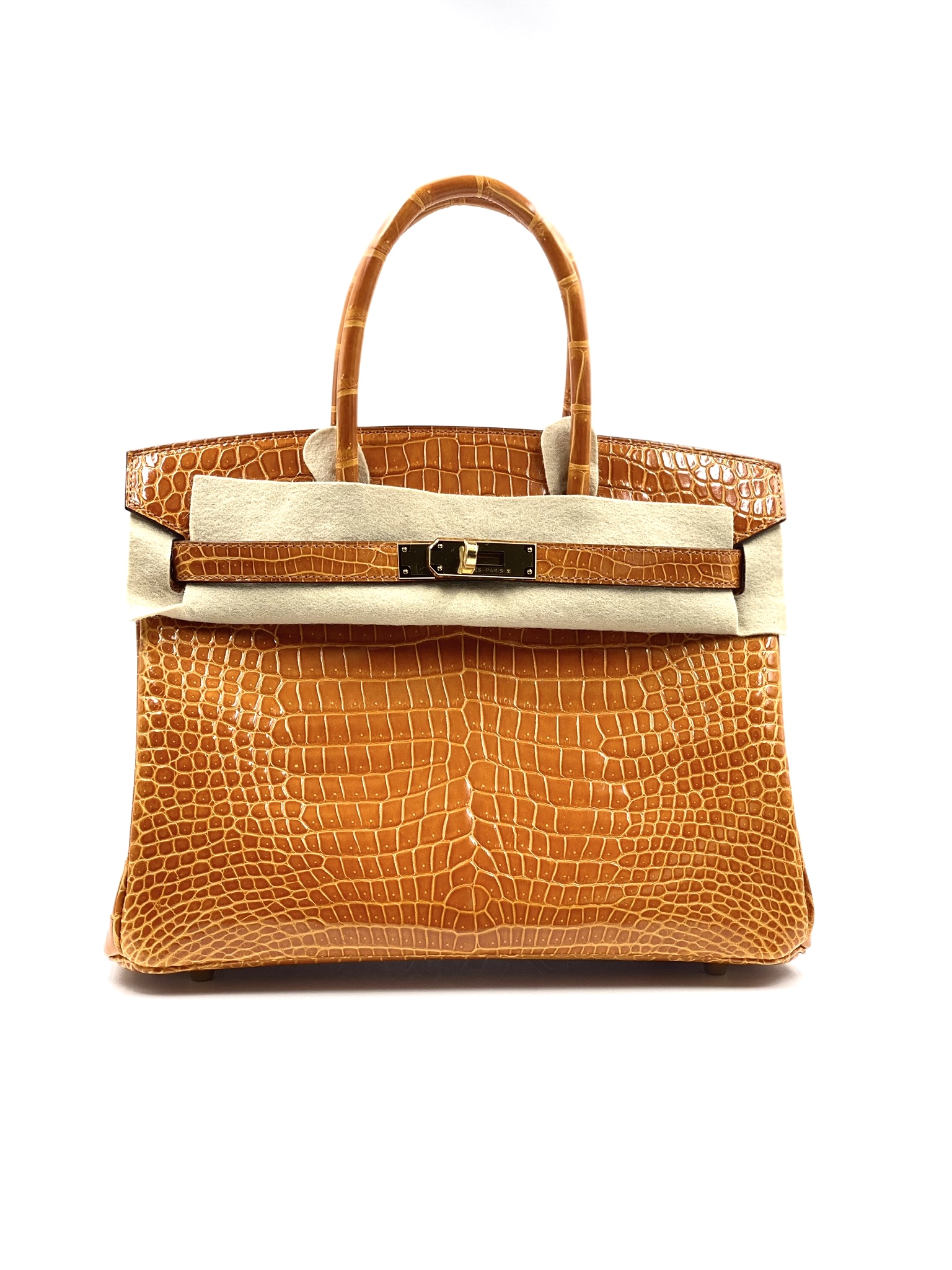 Hermès Pain d'Epice Shiny Sellier Kelly 28cm of Shiny Porosus