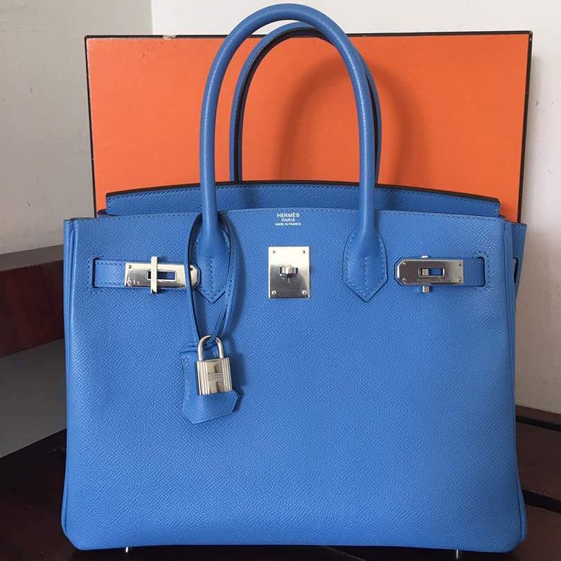 Hermes Birkin Handbag Blue Epsom with Palladium Hardware 30 Blue