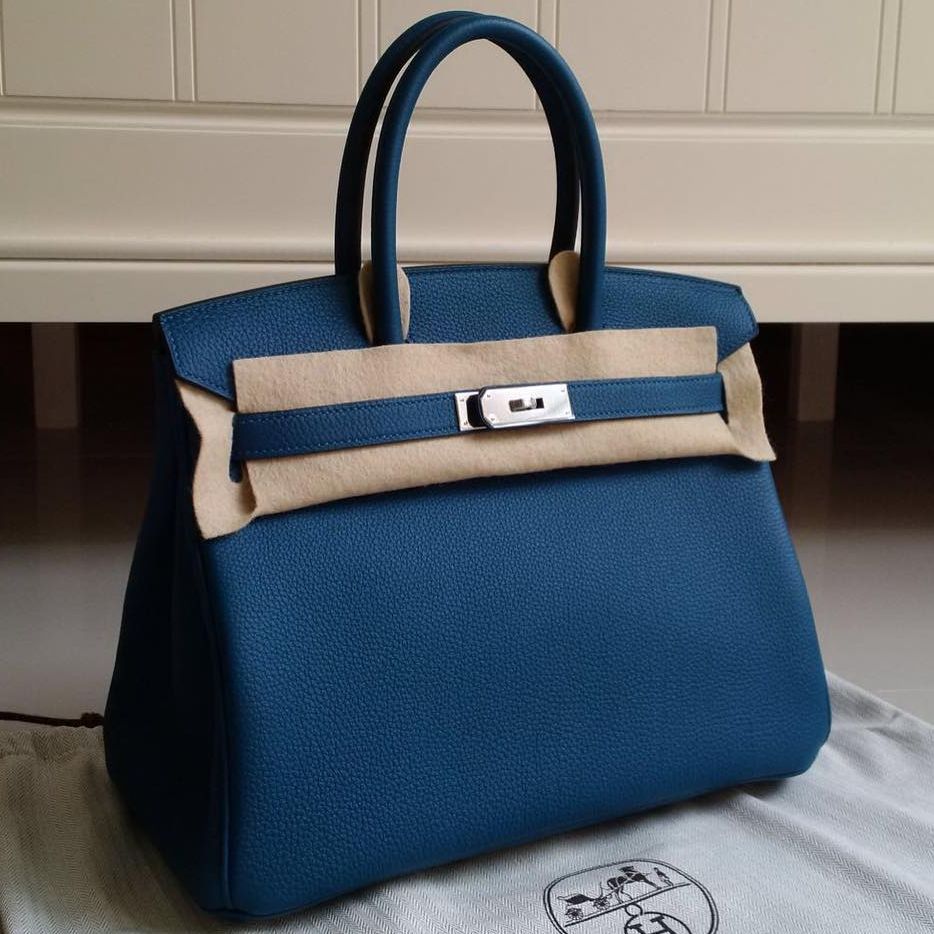 Hermes Bleu de Galice Togo Leather Gold Hardware Birkin 30 Bag